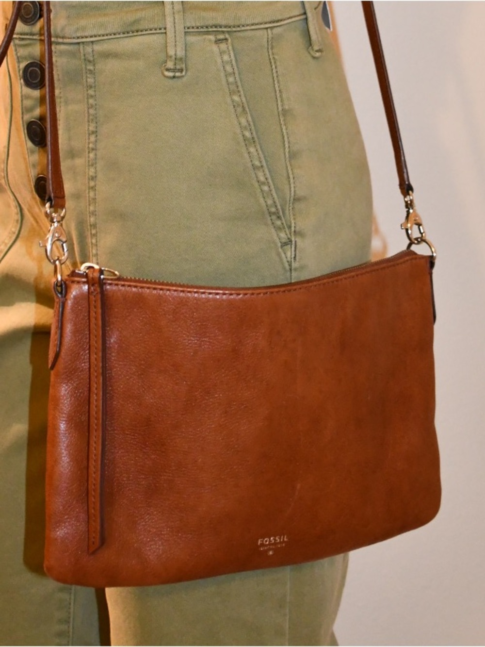 Fossil Cognac Brown Leather Crossbody Bag